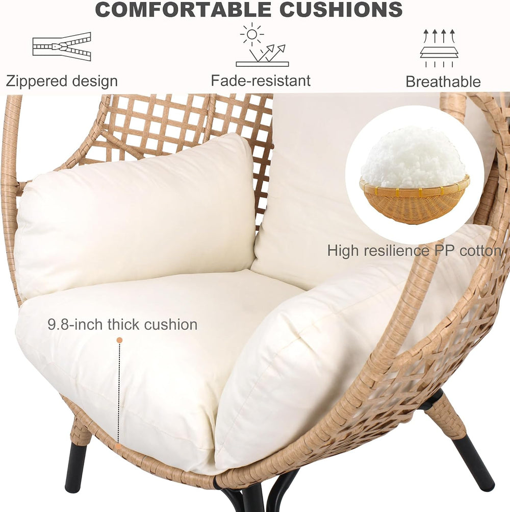Oversized Wicker Egg Chair Outdoor Indoor Rattan Patio Egg Lounge Chairs with...