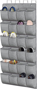 Over the Door Shoe Organizer,Hanging Shoe Rack Storage Holder with 24 Extra Large Fabric Pockets for Closet,Men Sneakers,Women High Heeled Shoes,Slippers,Grey 61.4''x22''
