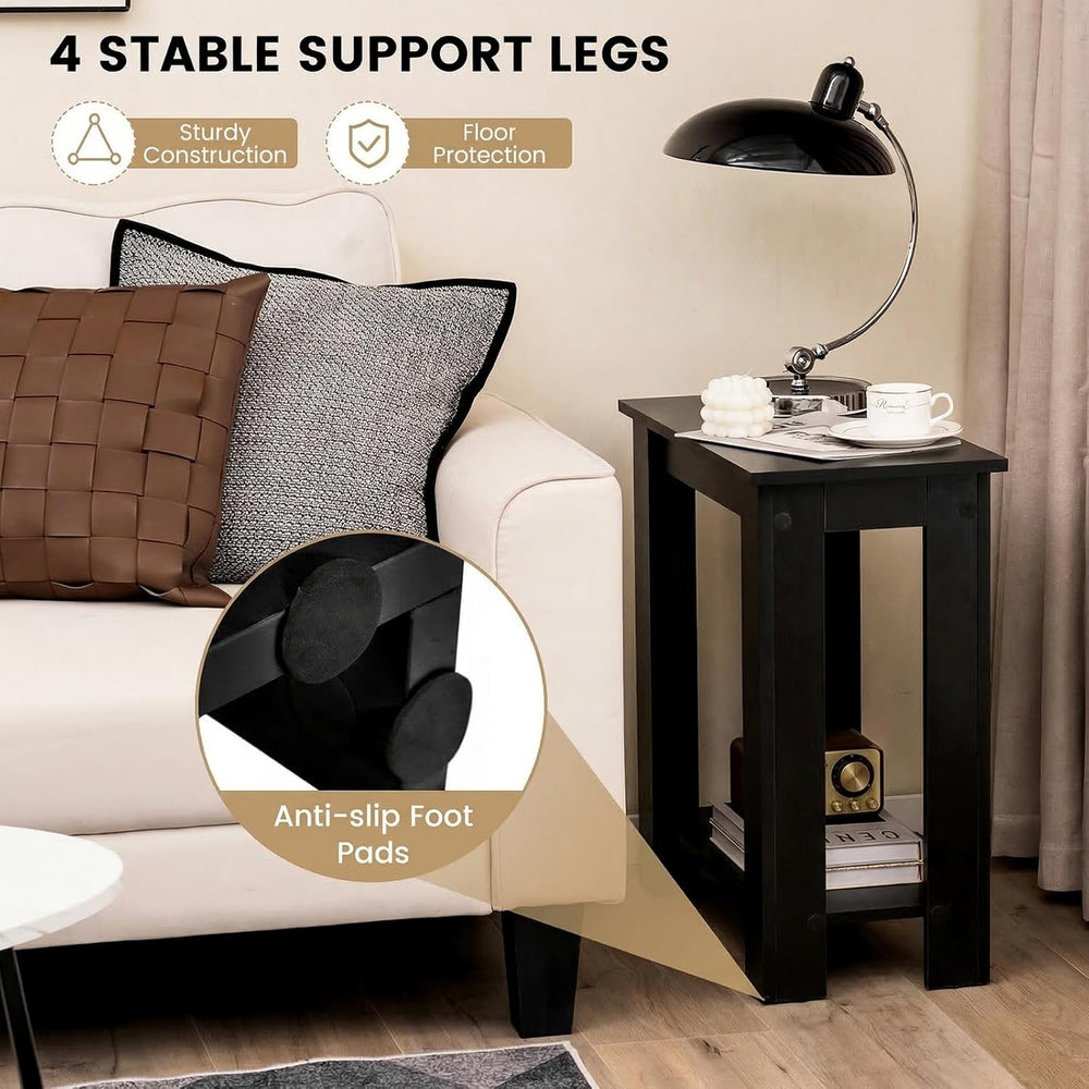 Giantex Narrow End Table, 2-Tier Side Table with Open Storage Shelf, Retro Wo...