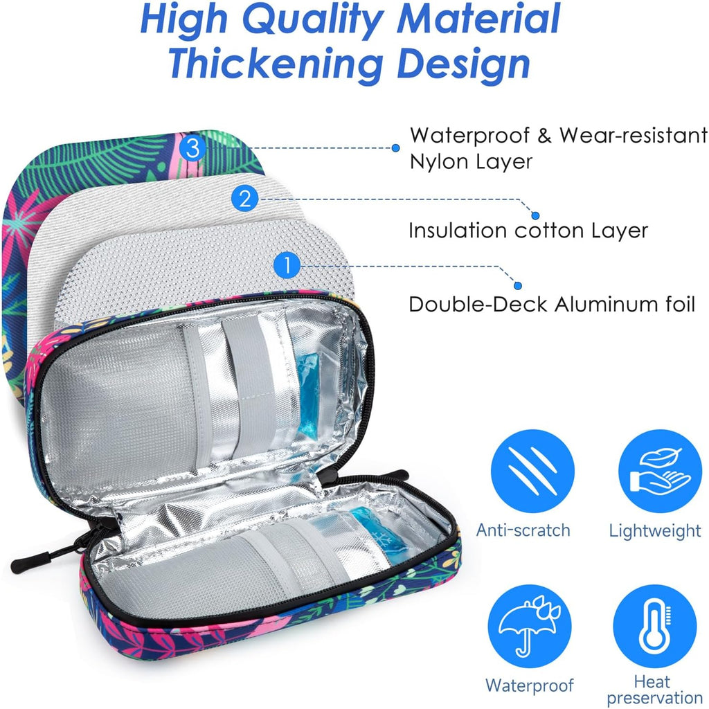 YOUSHARES Insulin Cooler Travel Case - Travel Medicine Cooler Bag for Insulin and Diabetes Supplies Travel, Insulin Case with 2 TSA Approved Gel Ice Pack (Tropical Rainforest)