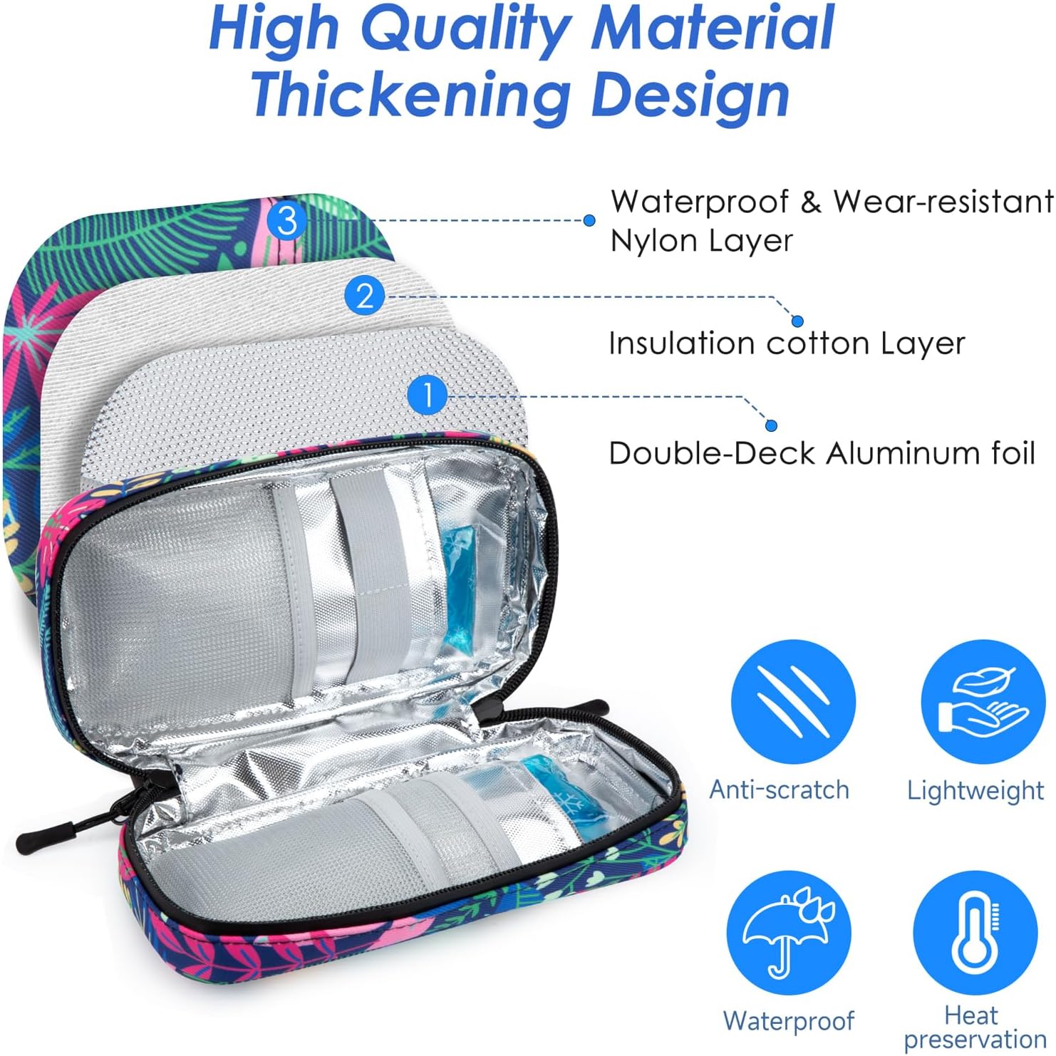 YOUSHARES Insulin Cooler Travel Case - Travel Medicine Cooler Bag for Insulin and Diabetes Supplies Travel, Insulin Case with 2 TSA Approved Gel Ice Pack (Tropical Rainforest)