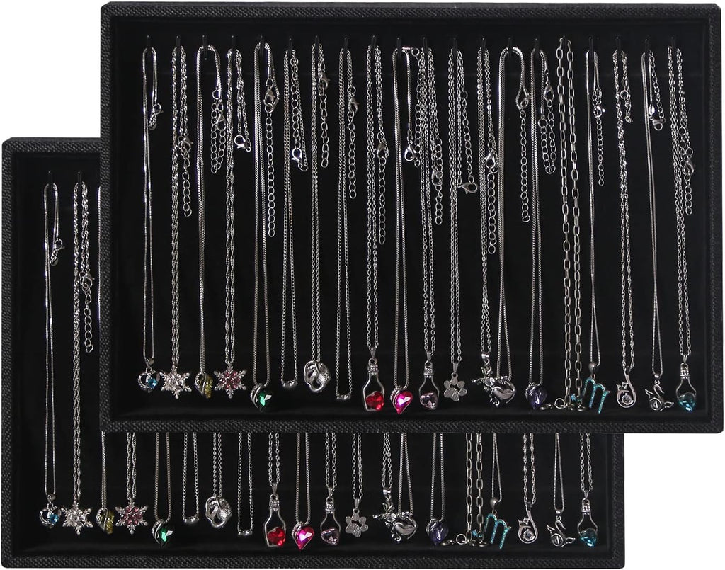 Julysky 2 Pcs/set Stackable Jewelry Organizer Trays，Necklace Tray+Necklace Tray, Jewelry Displays for Selling,Black