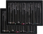 Julysky 2 Pcs/set Stackable Jewelry Organizer Trays，Necklace Tray+Necklace Tray, Jewelry Displays for Selling,Black
