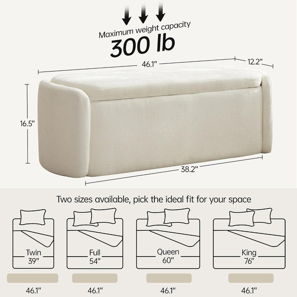 VKNOW Storage Bench, Upholstered Storage Ottoman Bench with Hinge, Cream | Ot...
