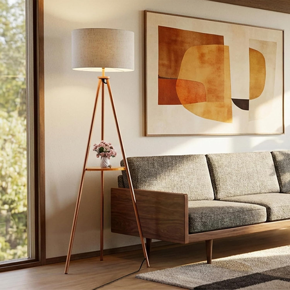58.3" Mid-Century Tripod Floor Lamp with Shelf, Hidden Wiring, RGB Dimma...
