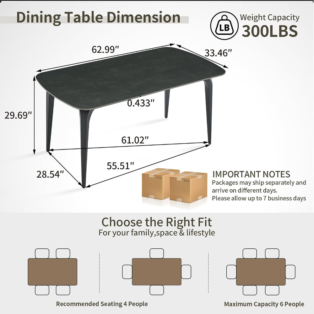 Modern Rectangular Dining Table,63”Sintered Stone Dining Table for 4-6, Black...