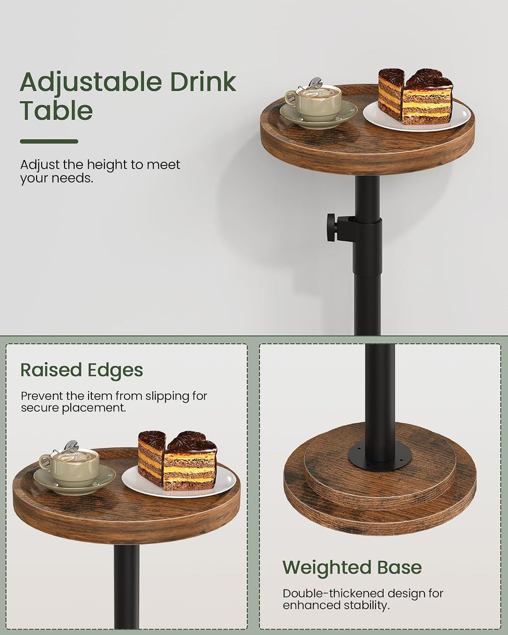 CHOEZON Height Adjustable Drink Table, Small Round Side Table, Pedestal Marti...