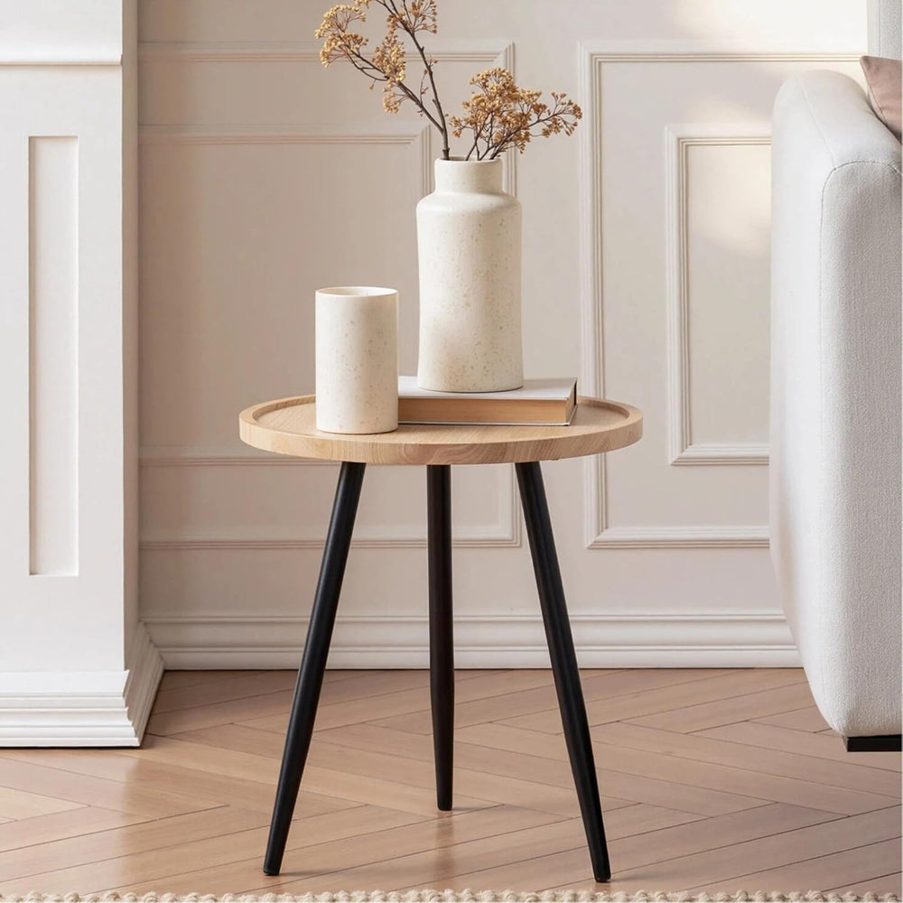 VECELO Modern Side Table, Round Small End Table, Exclusively Designed Hand-Cr...
