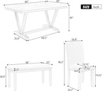 6 Pieces Dining Table Set with 60" Rectangle Marbled Veneers Tabletop Kitchen Desk,Living Room Furniture W/ 4 Chairs & 1 Bench,for Restaurant,Home Bistro,White