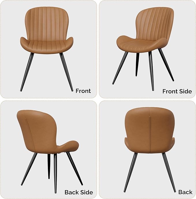 Nalupatio Dining Chairs Set of 2, Modern Dining Room Chairs Comfy Backrest Thick Upholstered Kitchen Chairs 19IN Height with Metal Legs Brown