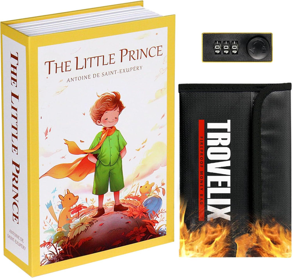 Book Safe with Combination Lock, Hidden Safe (9.5 x 6.2 x 2.2 Inch) with Fireproof Bag, Secret Diversion Safe, Hollow Book Box Hidden Storage, Money Safe Box for Cash (Little Prince)
