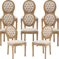 French Country Dining Chairs Set of 8, Beige Kitchen & Dining Room Chairs, Velvet Kitchen Chairs, Tufted Upholstered, Wood Legs, Sillas De Comedor (Velvet, Beige, 8Pcs)