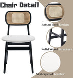Rattan Dining Chairs Set of 2 Black Wooden Dining Room Chairs White Faux Leather Kitchen Chairs with Back Farmhouse Side Chairs