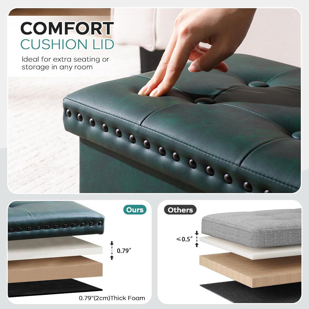 oakvivo Folding Storage Ottoman Bench, Leather Foot Rest Stools with Rivet De...