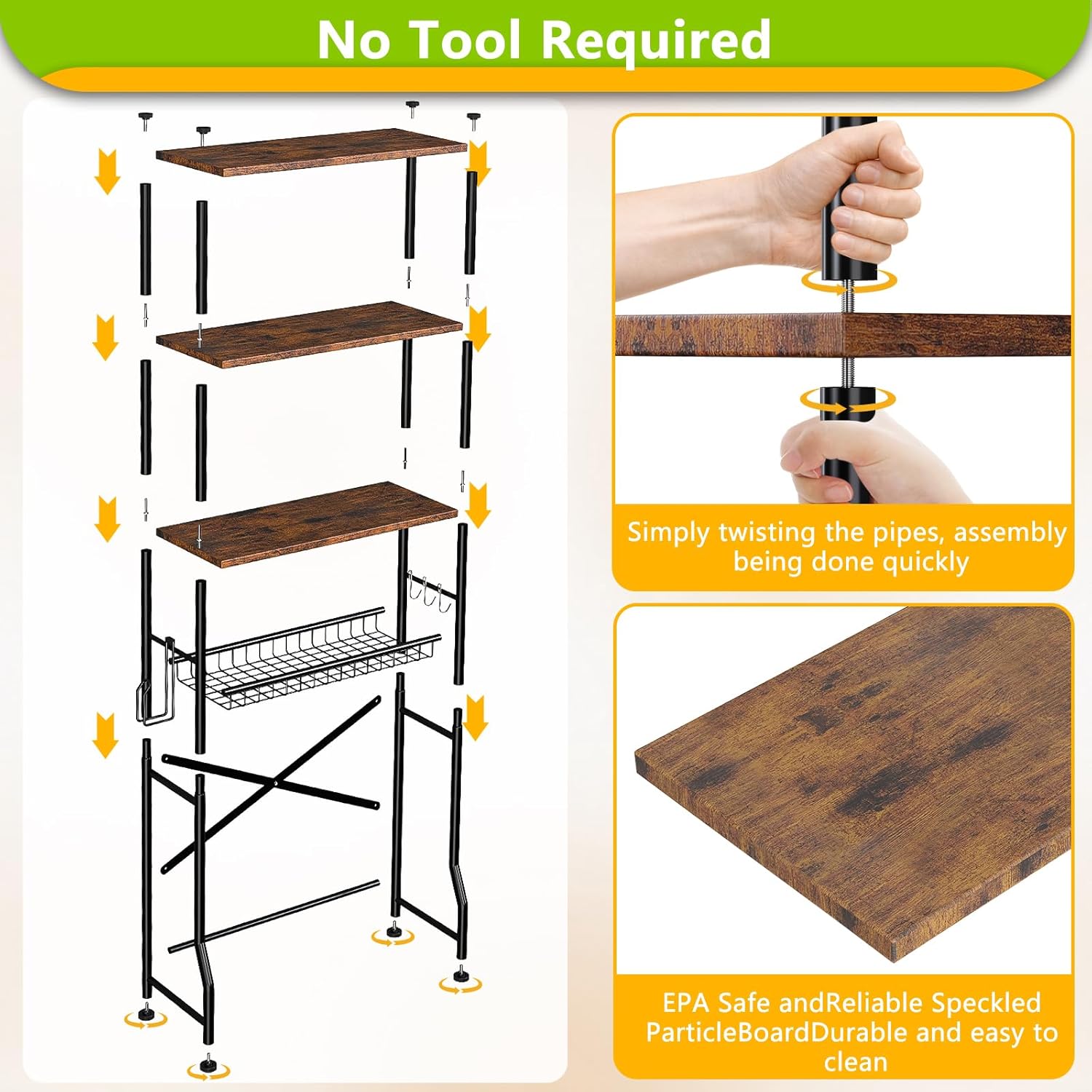 Over-The-Toilet Storage Shelf,4-Tier Bathroom Organizer Cabinet Rack And Storage Over Toilet With Shelf Waterproof Feet Pad And Basket,Multifunctional Space Saver Freestanding Bathroom Shelves（Brown）