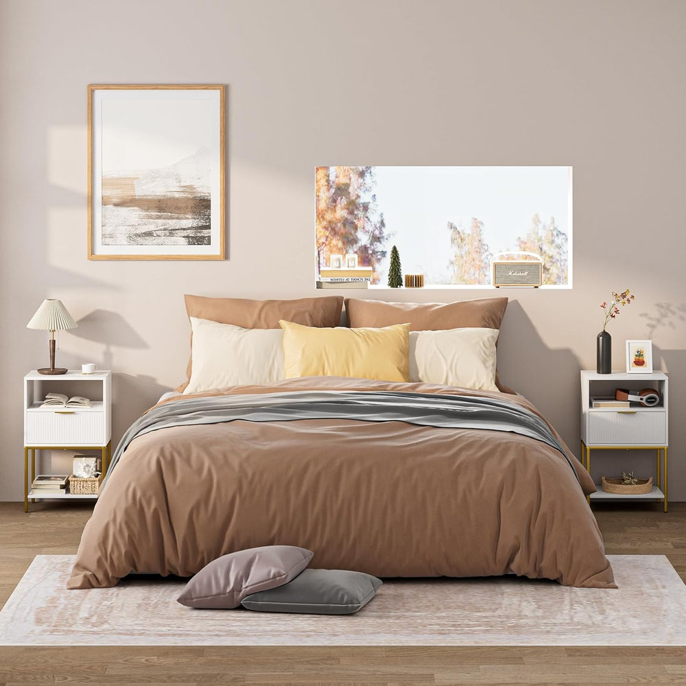 Nightstand,Modern Bedside Table with One Drawer and Two Shelf，White Night Sta...
