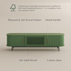 POVISON Fully-Assembled Modern Green TV Stand with Tambour Doors, Fluted TV Media Console for 75 Inch TVs, Sliding Door Entertainment Center with Storage for Living Room (Green, 78.74")