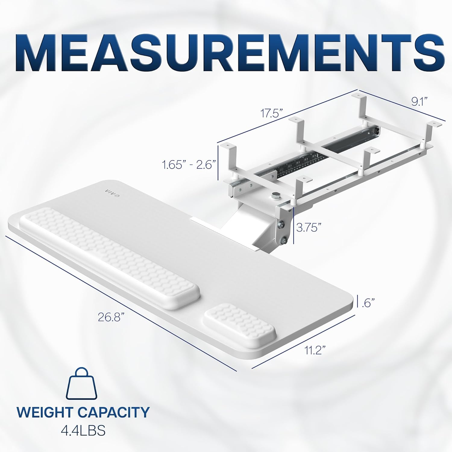 VIVO Premium Adjustable 27 x 11 inch Computer Keyboard and Mouse Platform Tray, Ergonomic Under Table Desk Mount Drawer with Padding, White, MOUNT-KB27P-W