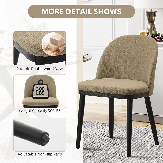Wooden Dining Chairs Set of 6,Upholstered Kitchen Dining Room Chairs with Cur...