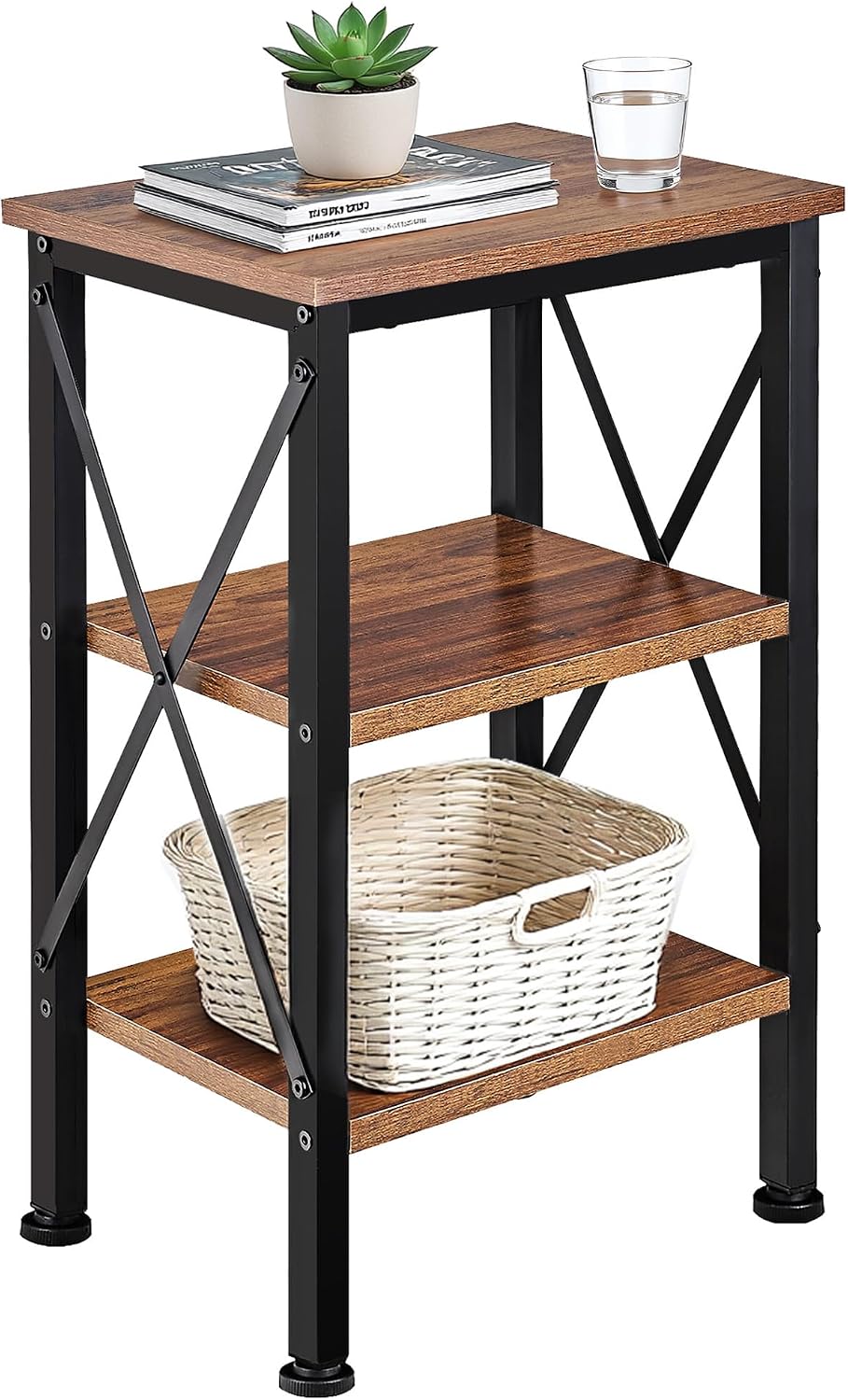 VECELO End Side Table Night Stand,X-Design with Storage Shelf for Bedroom,Liv...