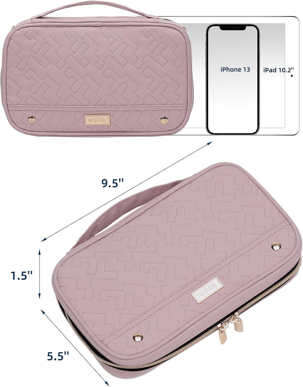 NISHEL Travel Jewelry Case, Holiday Organizer for Necklaces, Earrings, Rings, Bracelets, Watch, Peach Pink