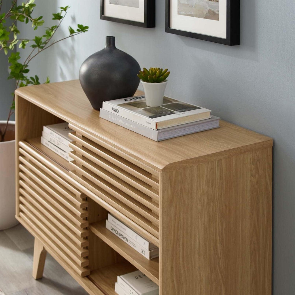 Modway Render Mid-Century Modern Two-Tier Display Stand in Oak