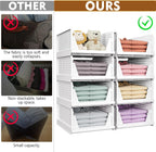SNSLXH 8 Pack Stackable Closet Storage Bins, Multifunctional & Foldable Closet Organizers and Storage for Bathroom Kitchen Laundry Room Drawer Shelf Storage, Space-Saving Wardrobe Organizer, White