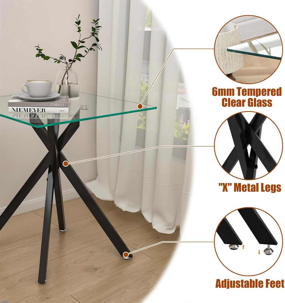 Modern Square End Table with Glass Top, Glass End Side Table for Living Room ...