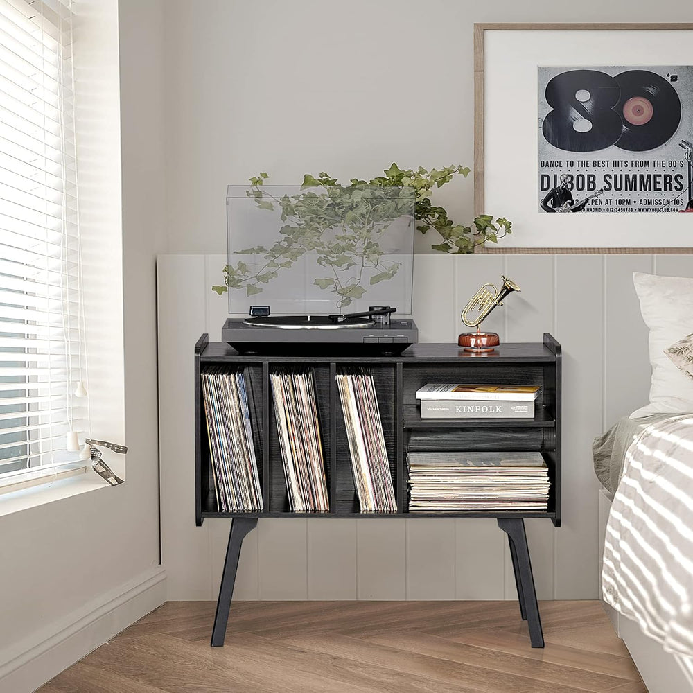 Lerliuo Record Player Stand with 4 Cabinet Holds Up to 220 Albums, Large Blac...