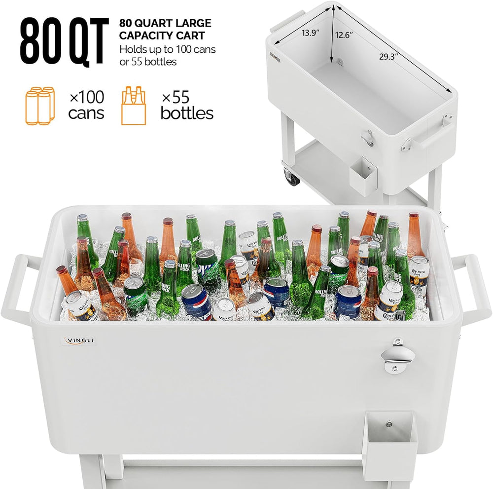 VINGLI Rolling Ice Chest, Portable Patio Party Bar Drink Cooler Cart, with Sh...