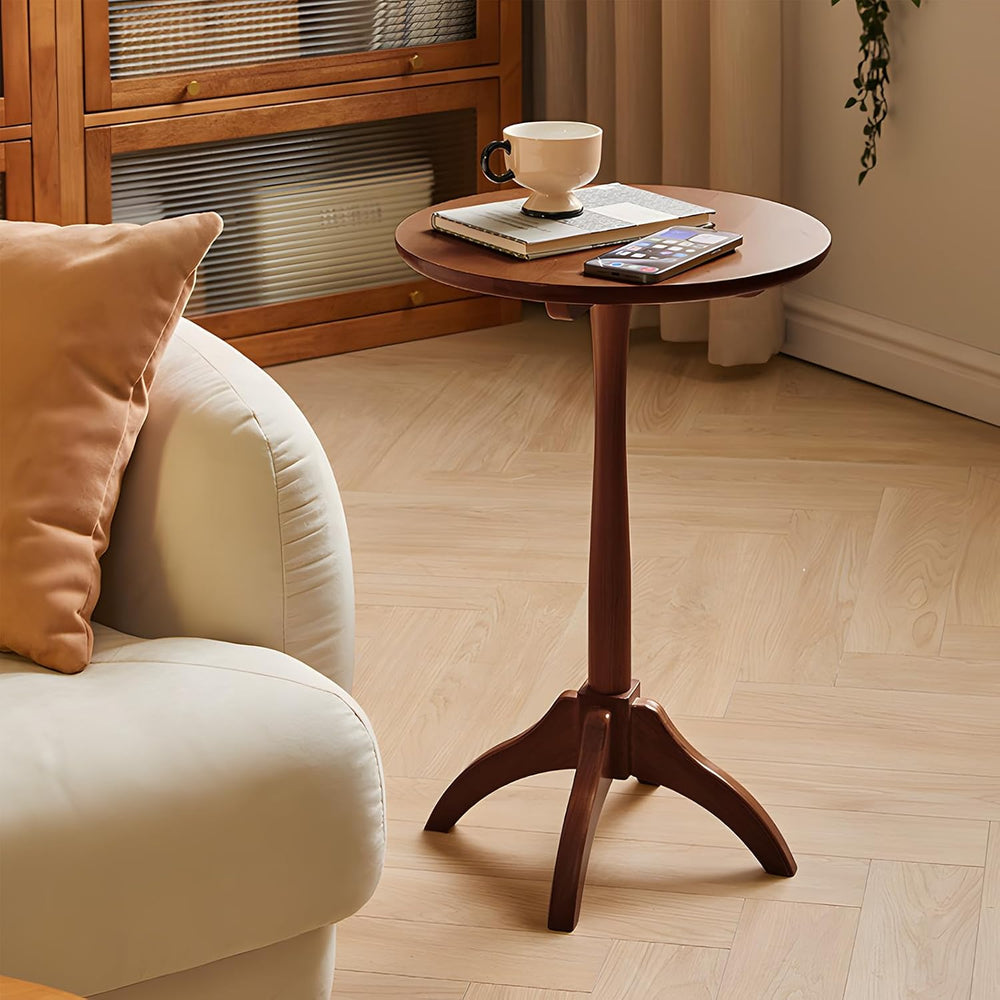 Small Round Side Table, Solid Wood End Table with Adjustable Height, Portable...