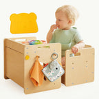 Montessori Table and Chair Set - Adjustable Toddler Weaning Table with Storage Box & Table Mat, Baby Furniture Gift for 1-3 Year Old Kids Learning, Play and Mealtime