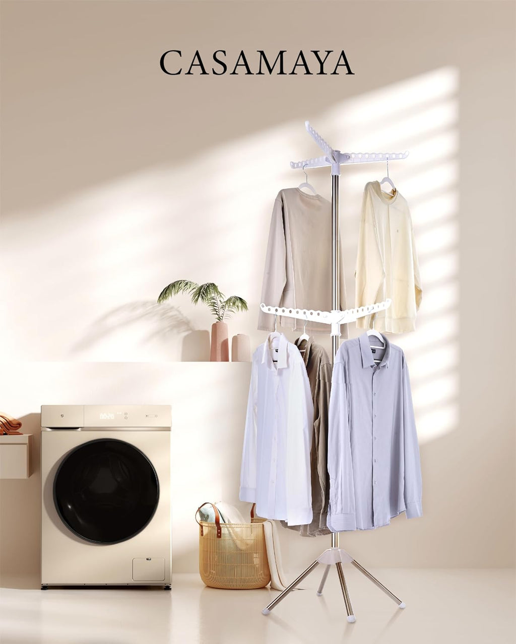 CASAMAYA Clothes Drying Rack Foldable, 74.8 inch 2 Tier Laundry Drying Rack with Rotating Clothes Rail for 54 Pieces of Clothes, Space Saving, Indoor, Stainless Steel, White and Silver CDR002W01