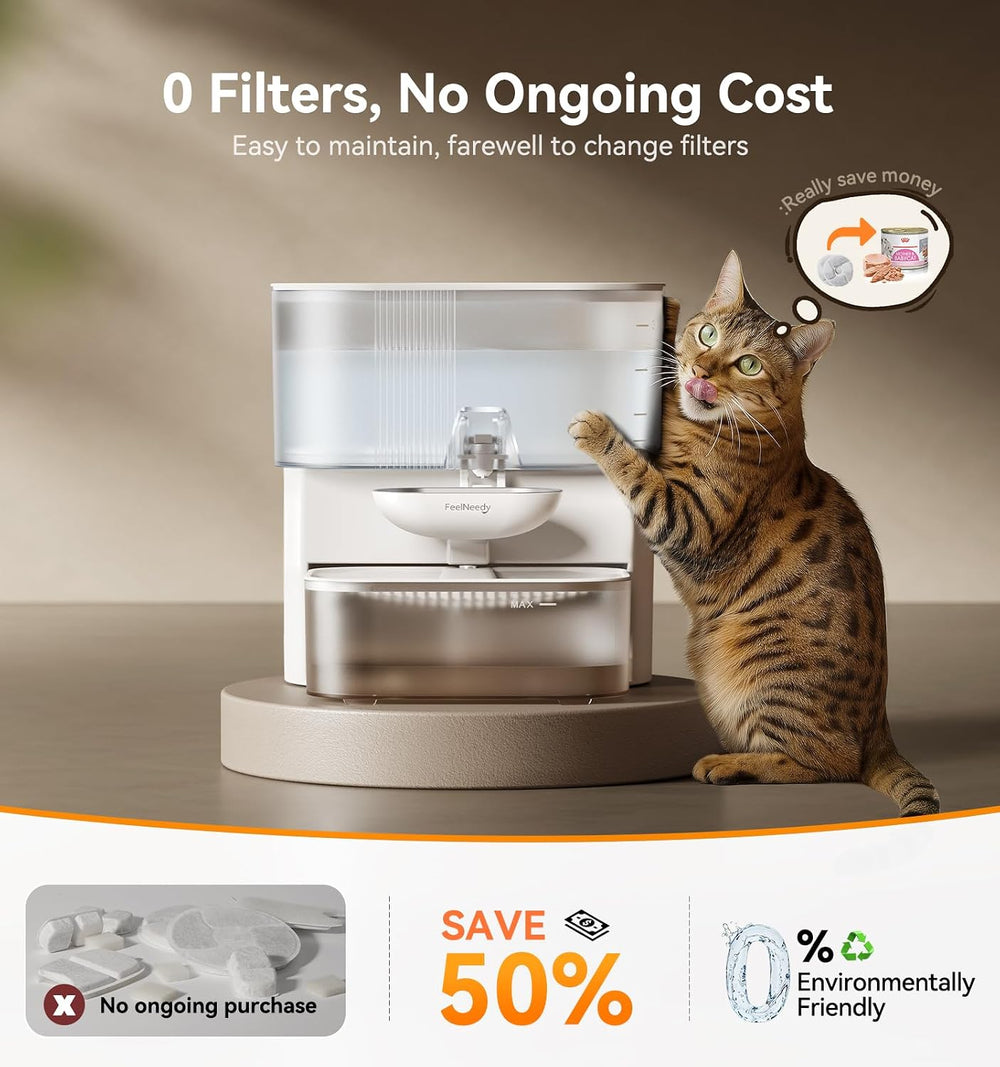 Wireless Cat Water Fountain No Filters, Wastewater Separation, FEELNEEDY Stai...