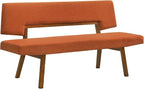 Armen Living Channell Mid Century Modern 5 Piece Walnut Wood Dining Table Set with Benches in Orange Fabric