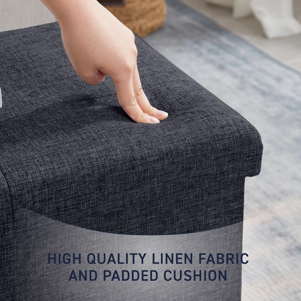 Ornavo Home 43 Inch Folding Extra Large Storage Bench, Linen, Black | Upholst...