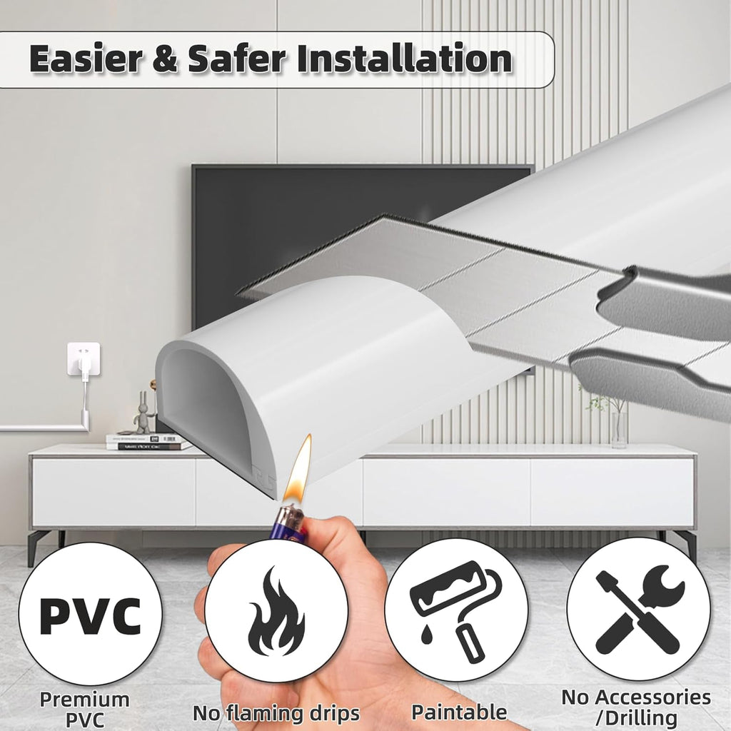 39" Side Buckle Cable Hider for 1 Cords,Extension Cord Covers for Wires On Wall,Adhesive Cord Hider for Wall Mount Tv,Wire Channel for Cable Concealer,Cable Raceway Home & Office,White