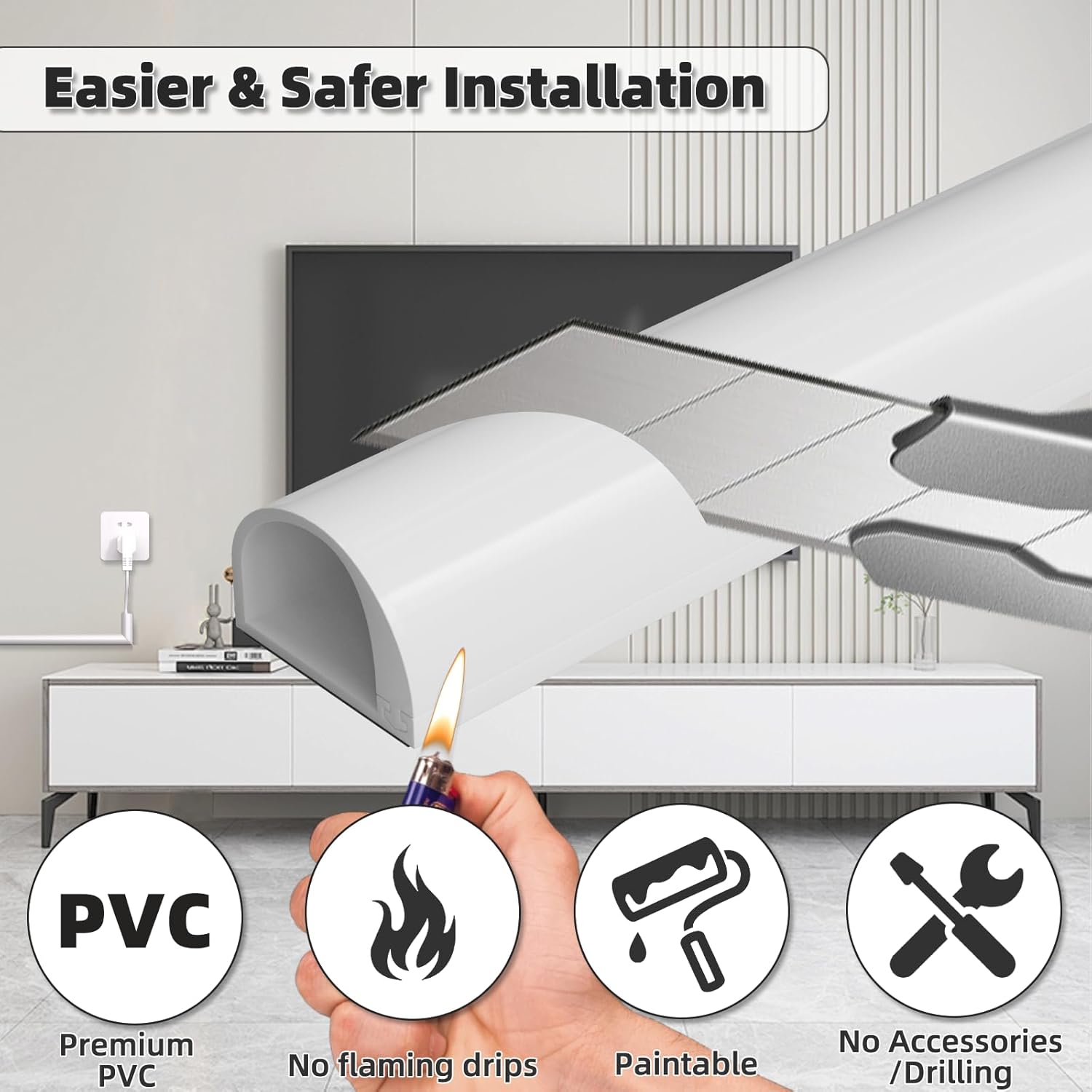 39" Side Buckle Cable Hider for 1 Cords,Extension Cord Covers for Wires On Wall,Adhesive Cord Hider for Wall Mount Tv,Wire Channel for Cable Concealer,Cable Raceway Home & Office,White
