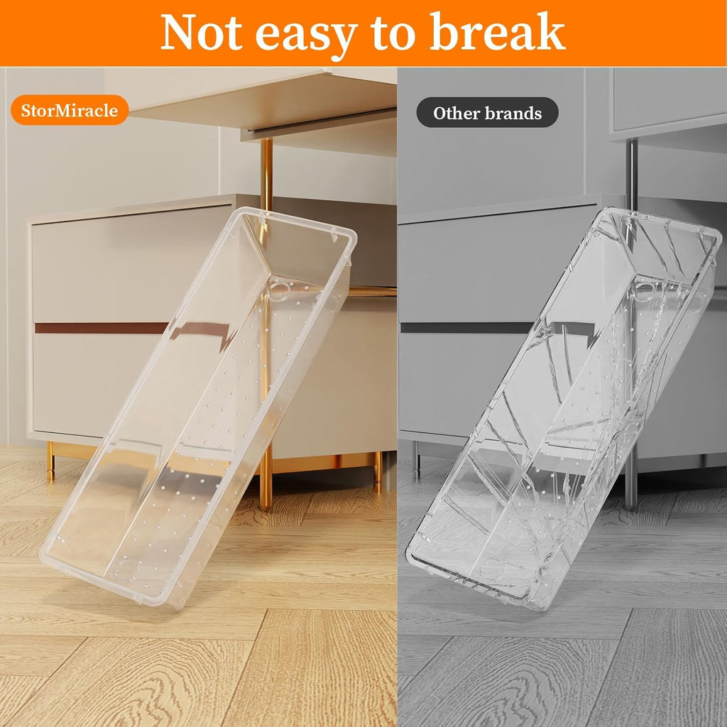 32 PCS Clear Plastic Drawer Organizer Set, 4-Size vanity organizer Trays and Storage Bins for Makeup, Jewelry and Gadgets in Bedroom, Bathroom and Office, Clear