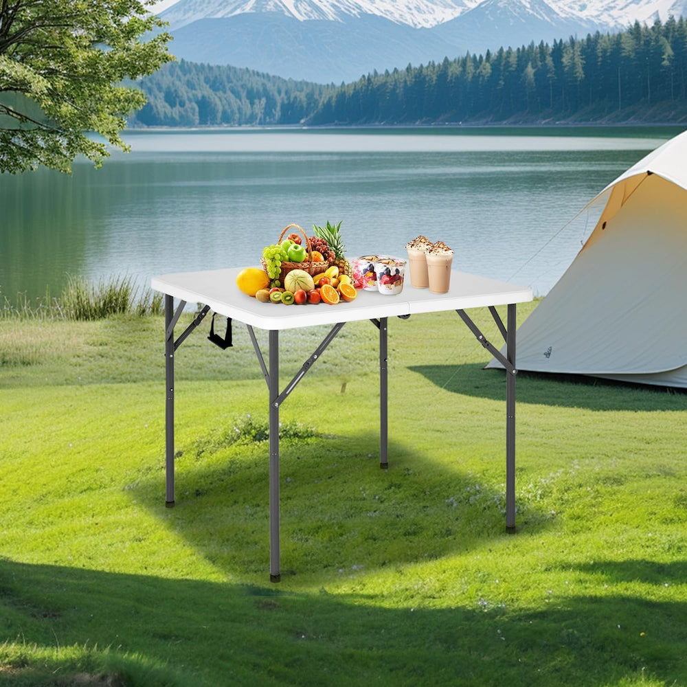 34" Square Folding Card Table, Fold-in-Half Utility Dining Portable Tabl...