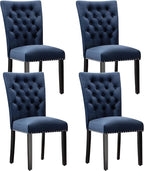 Velvet Dining Chairs Set of 4, Upholstered Dining Room Chairs with Wooden Legs & Nailed Trim, Parsons Kitchen Chair 350 LBS Capacity, Blue