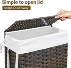 70L Slim Laundry Hamper with Lid & Wheels, 2-Park Rolling Laundry Basket with 4 Removable Liner Bags & 3 Mesh Bags, Narrow Dirty Clothes Basket, Foldable Handwoven Rattan Laundry Sorter, Brown