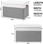 Large Toy Storage Box with Lid, Sturdy Toys Storage Chest Bin Organizer Basket with Dividers for Kids, Boys, Girls, Nursery, Closet, Bedroom, Playroom 26"x17" x17" (Grey and White)