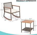 Verano Garden 3 Pieces Rocking Bistro Set, Conversation Bistro Set | Outdoor Chairs and Table Set, Wood Armrest, Soft Cushions, Small Porch Set, Balcony Set, Garden, Patio, Yard, Mix Brown