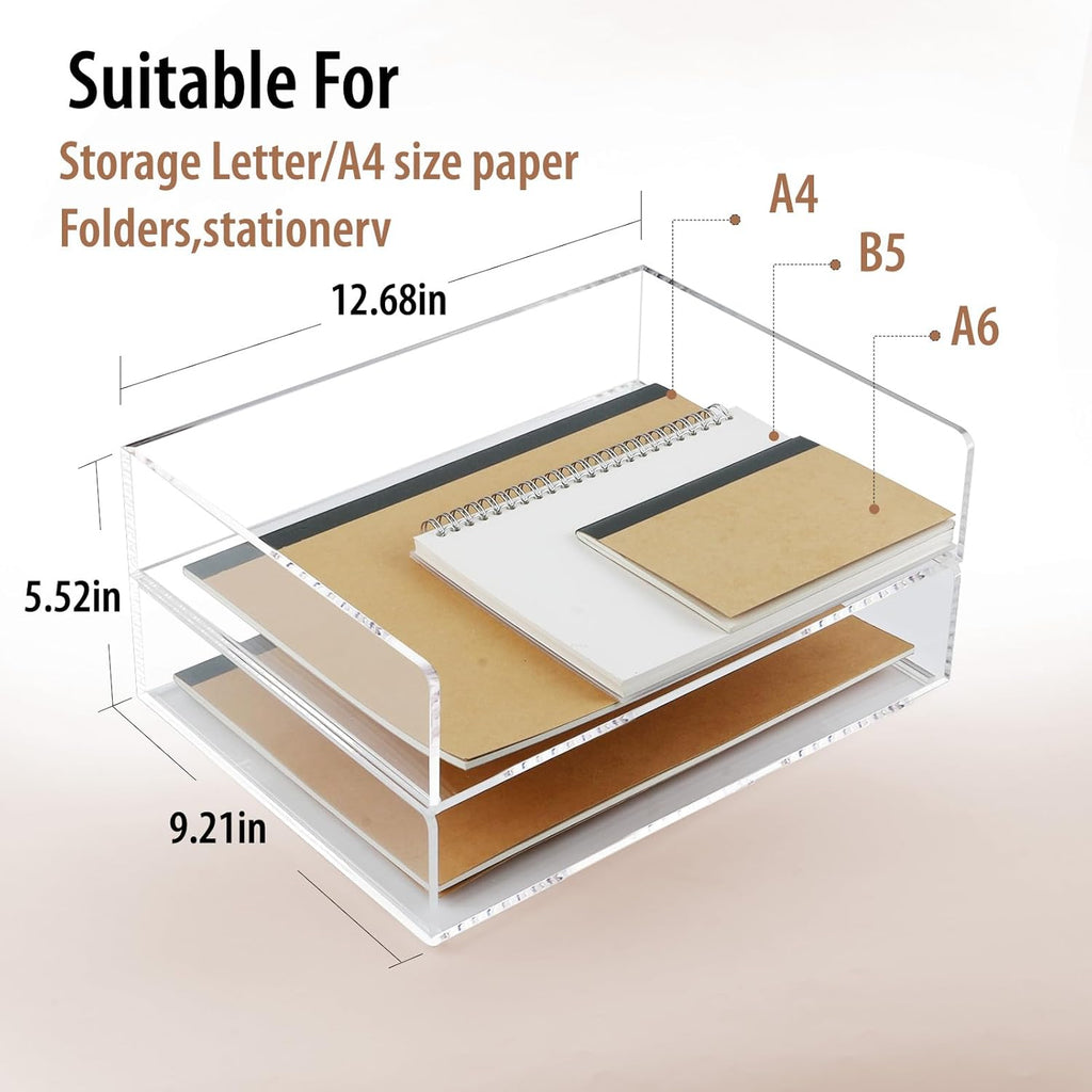 2 Pack Acrylic Paper Tray Organizer for Desk Clear File Organizer,Acrylic Desk Organizers and Accessories Sorter,Perfect for File Paper, Ipad, Letter, A4 Office File, Books, Notes.