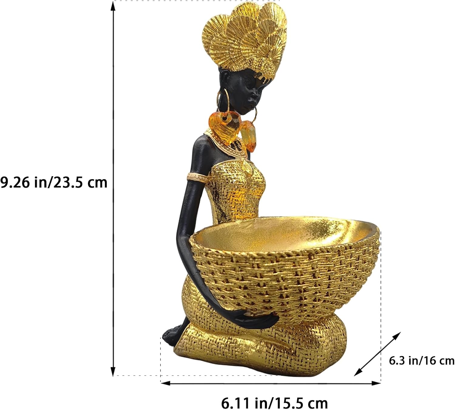 African Tribal Statue - Tribal Lady Figure Sculpture Tray,Coffee Table/Office/Shelf/Living Room Handmade Home Decor - Best Gift for Birthday/Anniversary/Wedding (Gold)