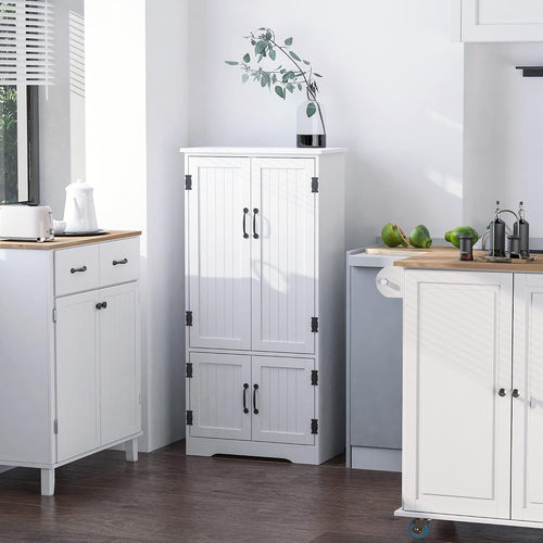 48.5" Farmhouse Kitchen Pantry, Floor Storage Cabinet with 4 Doors, White, Easy to Maintain, for Dining Room