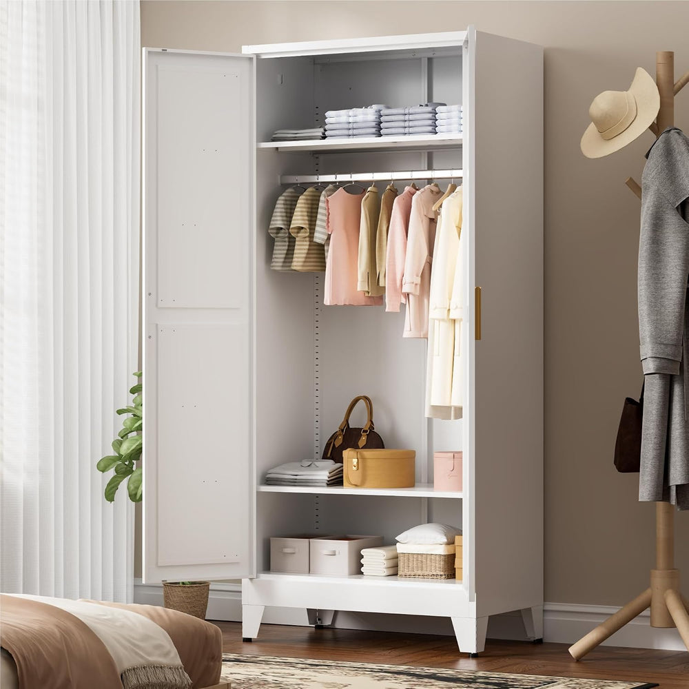 LCAOPC 71" Tall Metal Wardrobe Closet with Adjustable Shelves and Hangin...