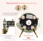 VINGLI Shell-Shaped Teddy Fleece Accent Vanity Chair with Back,Comfy Green and Gold Desk Chair No Wheels,Cute Small Pearl Deco Pillow,Gift for Girls/Women,for Makeup,Office,Dining,Nail,Sewing,Bedroom