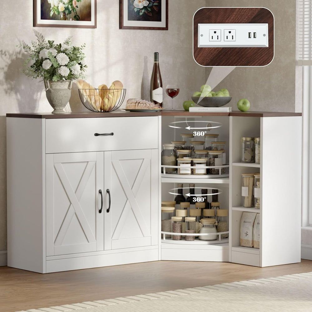 Corner Cabinet w/Charging Station, Kitchen Pantry w/Lazy Susan Turntable | Fa...